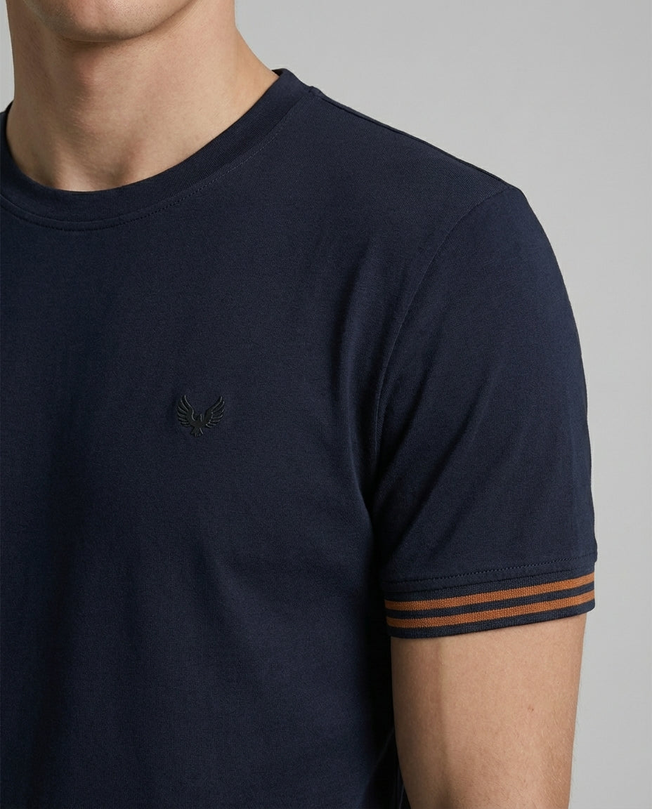 DEEDAT Short Sleeve Slim Fit Crew Neck Tees-Navy
