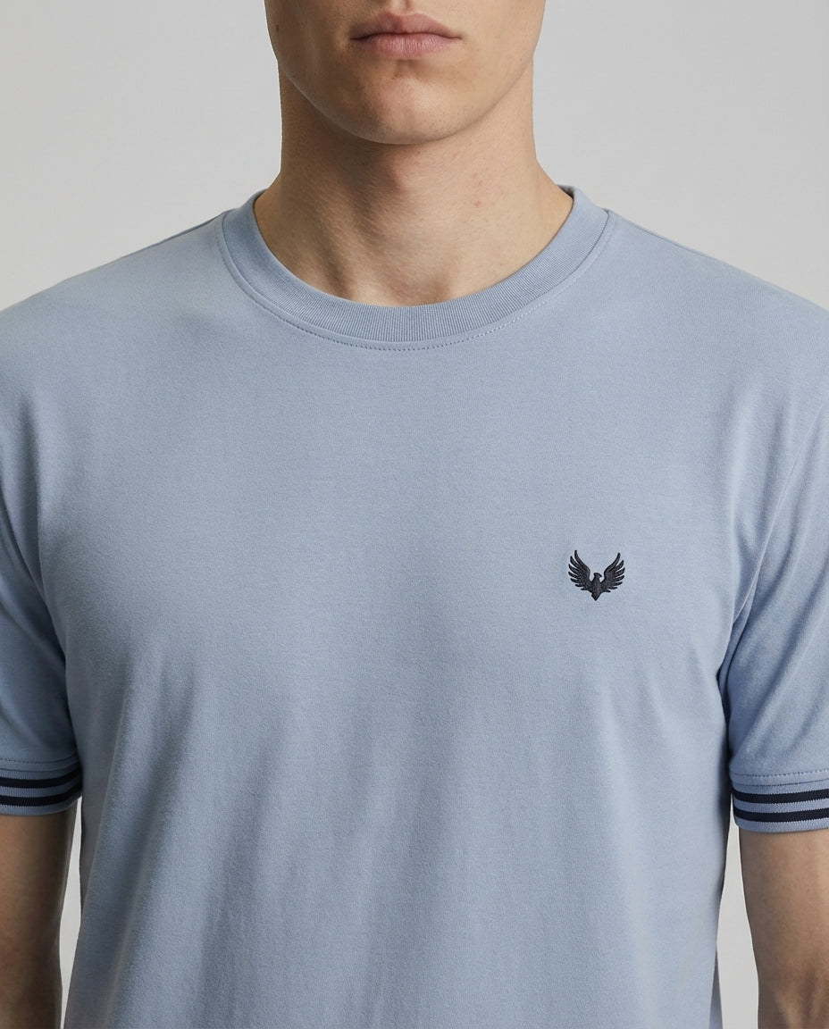 DEEDAT Short Sleeve Slim Fit Crew Neck Tees-Sky Blue