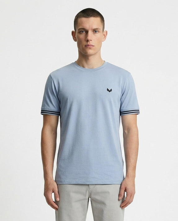 DEEDAT Short Sleeve Slim Fit Crew Neck Tees-Sky Blue