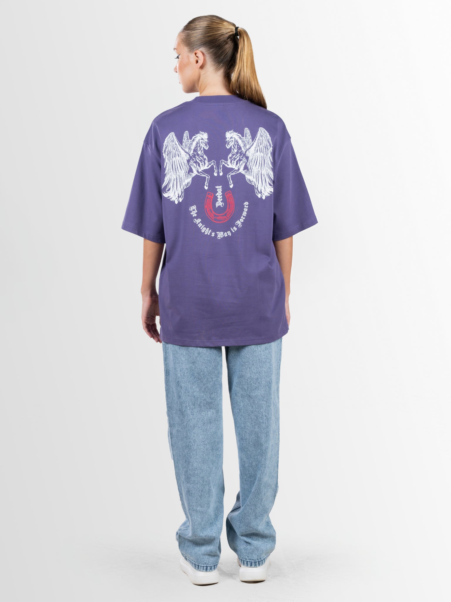 DEEDAT Only The Brave Short Sleeve Oversized Crew Neck Tee - Purple