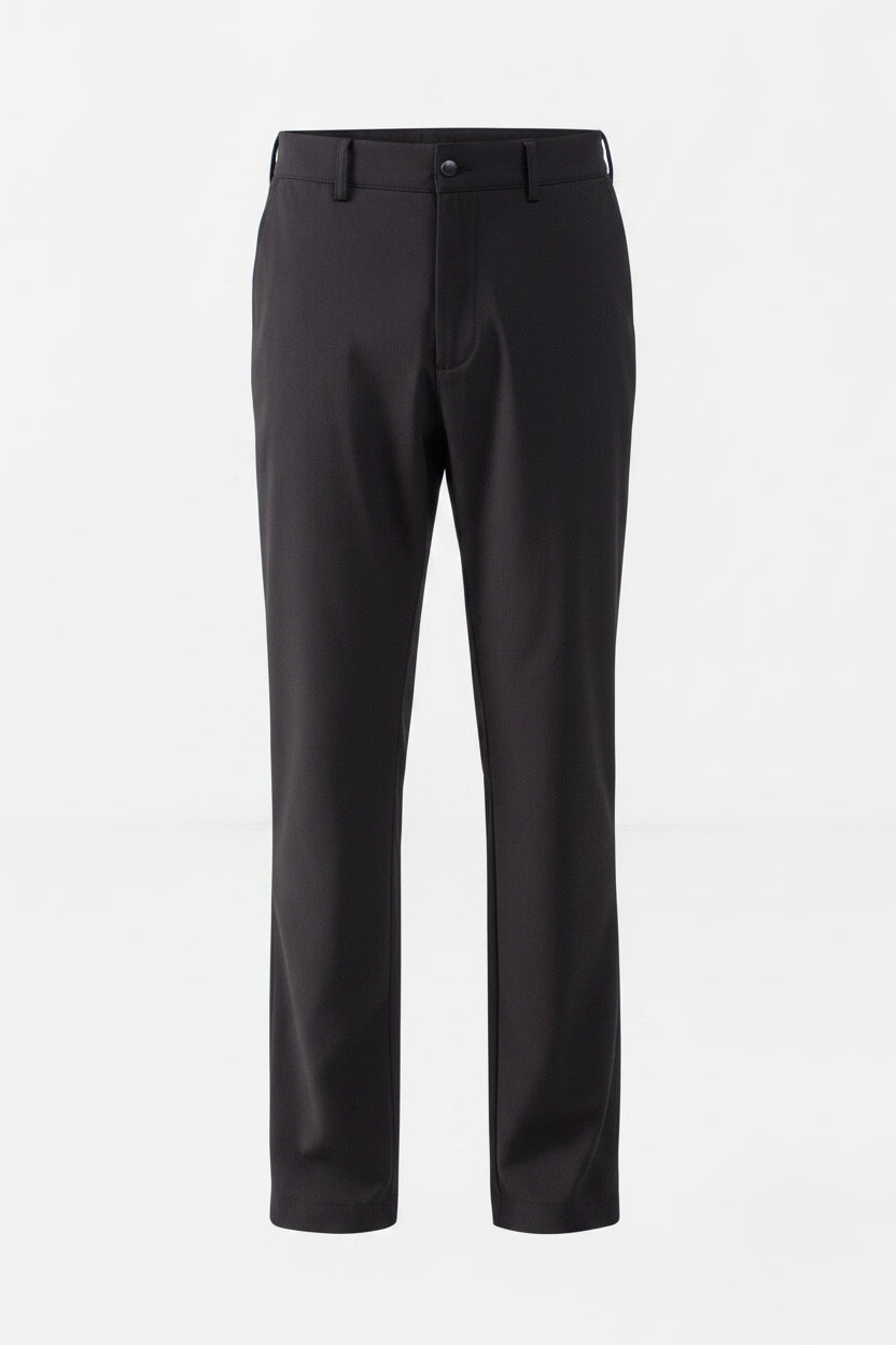 Black pants worn by a person on a white background