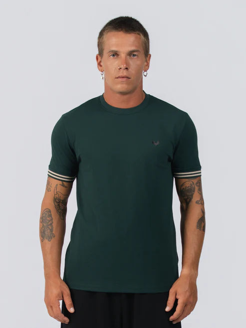 DEEDAT Short Sleeve Crew Neck Slim Fit Tees - Dark Green